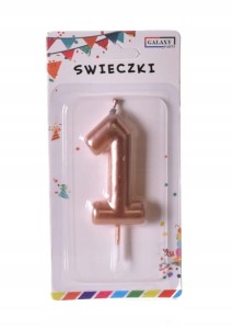 ROSE GOLD metaliczne świeczki urodzinowe cyfra 1