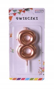 ROSE GOLD metaliczne świeczki urodzinowe cyfra 8