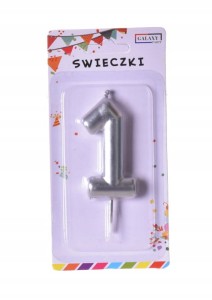 Srebrne metaliczne świeczki urodzinowe cyfra 1