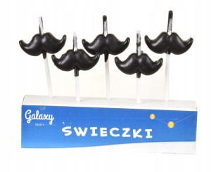 ŚWIECZKI urodzinowe CZARNE WĄSY 5szt IMPREZA URODZINY PARTY