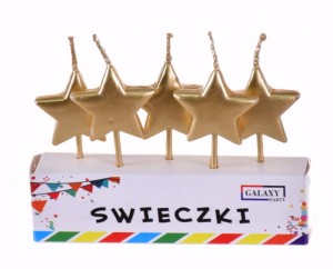 ŚWIECZKI urodzinowe ZŁOTE GWIAZDY na tort 5 szt