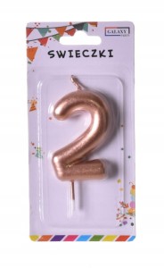 ROSE GOLD metaliczne świeczki urodzinowe cyfra 2