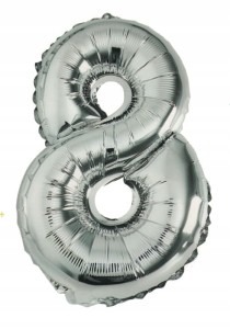 Balon foliowy cyfra SREBRNA 8 ósemka hel 40cm