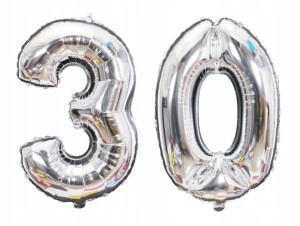 Balon foliowy cyfra SREBRNA 30 trzydzieśc hel 40cm