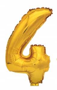 Balon foliowy cyfra ZŁOTA 4 CZTERY CZWÓRK hel 75cm