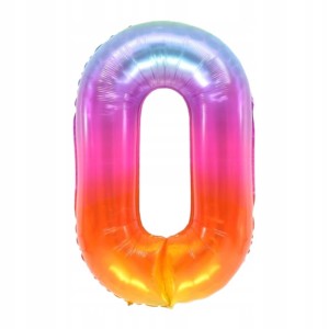 Balon foliowy cyfra kolorowa 0 ZERO hel 100cm TĘCZOWA IMPREZA PARTY URODZIN