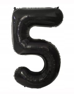 Balon foliowy cyfra CZARNA 5 PIĘĆ hel 100cm piątka