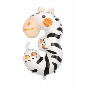 Balon foliowy cyfra 3 trójka 100cm ZEBRA IMPREZA PARTY URODZINY DZIECKO