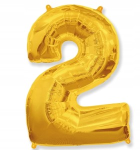 Balon foliowy cyfra ZŁOTA 2 dwa dwójka hel 40 cm