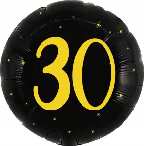 Balon foliowy okrągły czarne koło urodziny 30 trzydziestka hel 45 cm