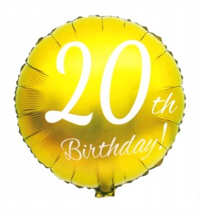 Duży balon foliowy okrągły złoty 20 dwudzieste urodziny hel 45 cm party