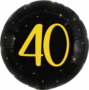 Balon foliowy okrągły czarne koło urodziny 40 czterdziestka hel 45 cm