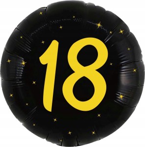 Balon foliowy okrągły czarne koło urodziny 18 osiemnastka hel 45 cm