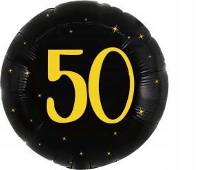 Balon foliowy okrągły czarne koło urodziny 50 pięćdziesiątka hel 45 cm