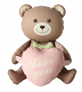 Duży balon foliowy w kształcie brązowego MISIA Z SERCEM Love you walentynki