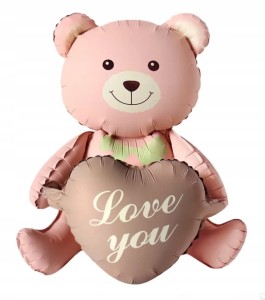 Duży balon foliowy w kształcie beżowy MISIA Z SERCEM Love you walentynki