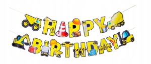 Baner girlanda HAPPY BIRTHDAY urodzinowy budowlańca dzieci koparka wywrotka