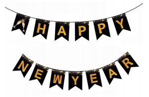 Baner girlanda HAPPY NEW YEAR czarna NOWY ROK SYLEWSTER