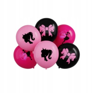 Balony lateksowe różowy czarny 6szt 30cm KOKARDA KSIĘZNICZKA IMPREZA PARTY