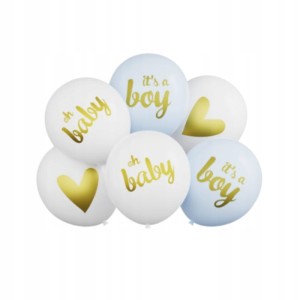 Balony lateksowe IT'S A BOY 6szt 30cm NIEBIESKI BIAŁY DZIECKO IMPREZA