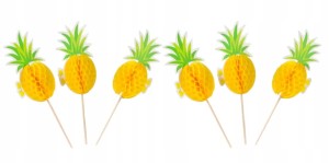 Zestaw Toppery na tort lub dekoracja do drinków 6szt ananasy 3d ananas