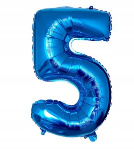 Duży balon foliowy w kształcie cyfry 5 PIĘĆ PIĄTKA NIEBIESKA hel 75 cm