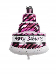 Duży balon foliowy tort różowy 58x85 cm urodziny