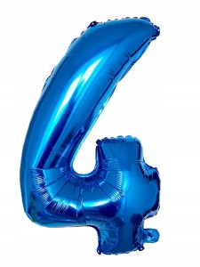 Duży balon foliowy w kształcie cyfry 4 CZTERY CZWÓRKA NIEBIESKA hel 75 cm