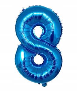 Duży balon foliowy w kształcie cyfry 8 OSIEM ÓSEMKA NIEBIESKA hel 75 cm