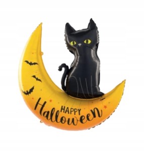 DUŻY BALON FOLIOWY KSIĘŻYC KOT HAPPY HALLOWEEN 76 X 88 cm XL