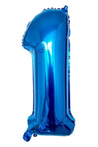 Duży balon foliowy w kształcie cyfry 1 JEDEN JEDYNKA NIEBIESKA hel 75 cm