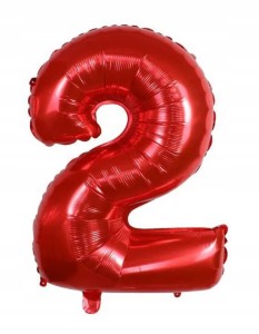 Duży balon foliowy w kształcie cyfry 2 DWUJKI DWA czerwona hel 100 cm
