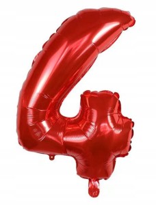 Duży balon foliowy w kształcie cyfry 4 CZTERY CZWÓRKA czerwona hel 100 cm
