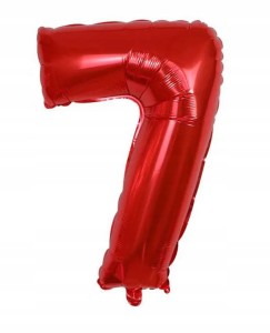 Duży balon foliowy w kształcie cyfry 7 SIEDEM ŚIÓDEMKA czerwona hel 100 cm