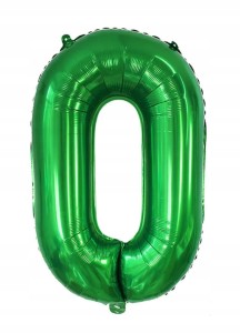 Duży balon foliowy w kształcie cyfry 0 zero ZIELONA hel 100 cm