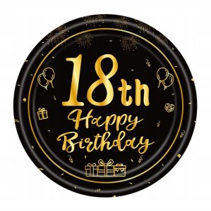 Talerzyki jednorazowe 18 urodziny HAPPY BIRTHDAY 18 cm 6szt IMPREZA PARTY