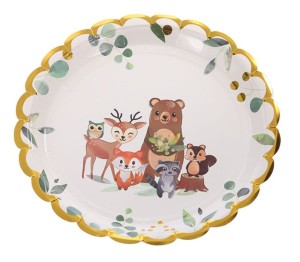 Talerzyki papierowe jednorazowe 23cm 6szt IMPREZA PARTY LEŚNE ZWIERZĘTA