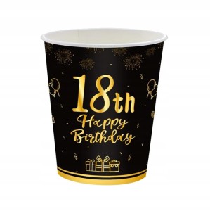 Kubeczki papierowe 18 urodziny 250ml 6szt PARTY IMPREZA OSIEMNASTKA