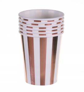 Kubeczki rose gold paski urodziny impreza 220 ml