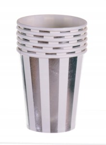Kubeczki srebrne paski urodziny impreza 220 ml