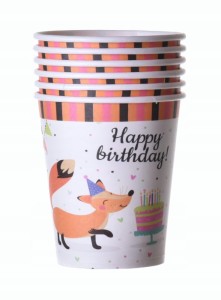 Kubki Kubeczki Papierowe Lisek Happy Birthday 6szt