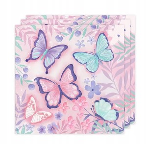 Serwetki papierowe różowe Motyle 12szt 33x33 cm PARTY URODZINY DZIECKO