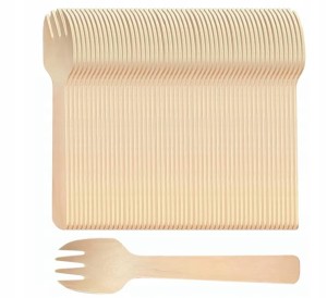 Małe widelce widelczyki sztućce jednorazowe drewniane 10cm 25szt