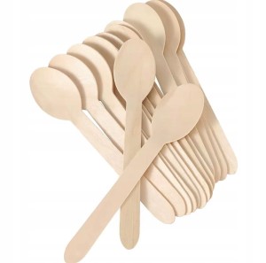 Małe łyżki łyżeczki sztućce jednorazowe drewniane 10cm 25szt