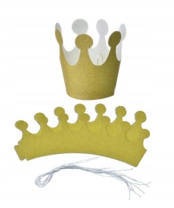 Czapki papierowe urodzinowe złota KORONA brokatowa urodziny dziecka