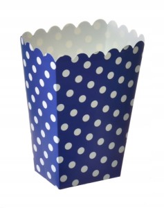 PUDEŁKO POPCORN PAPIEROWE Niebieskie białe grochy 0,8L słodycze 6szt eco