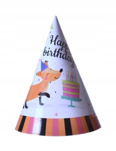 Czapeczki papierowe urodzinowe lisek happy birthda