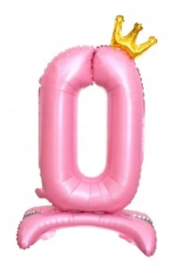 Balon foliowy cyfra stojąca RÓŻOWA 0 ZERO hel 68 cm ze złotą korona