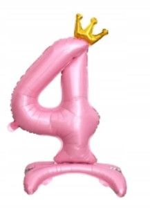 Balon foliowy cyfra stojąca RÓŻOWA 4 CZWÓRKA CZTERY hel 68 cm złota korona
