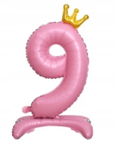 Balon foliowy cyfra stojąca RÓŻOWA 9 DZIEWIĘC DZIEWIĄTKA 68cm złota korona